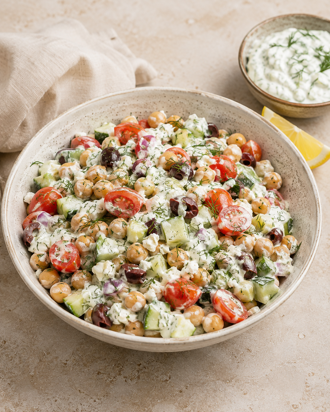 Greek Chickpea Salad with Tzatziki Dressing